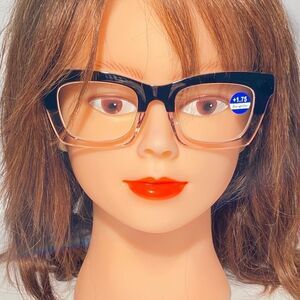 1284 Gretchen Reading Glasses 1.75 Square Black Pink Frames Oversize NWT